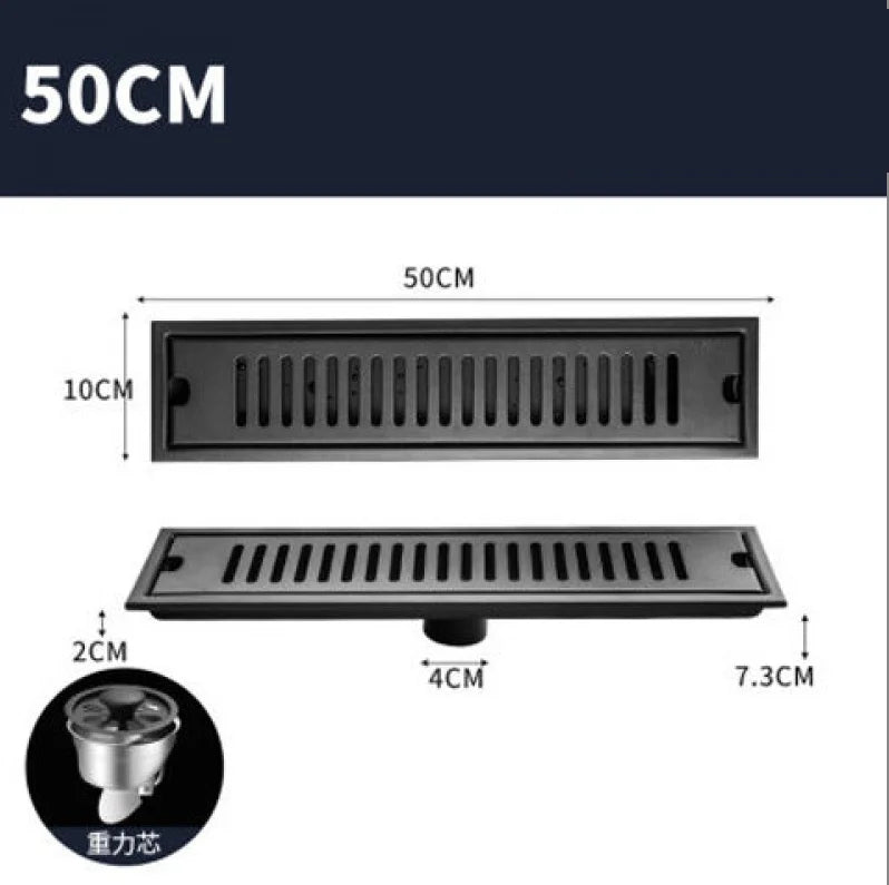 DecorBites™ Black Stainless Steel Floor Drain for Toilet Shower Room, Large Overflow, Odorproof, Rectangle