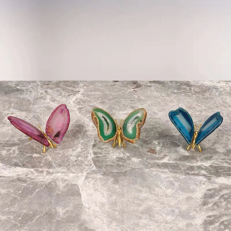 DecorBites™ Agate Butterfly Ornament Brass Insect Statue Home Decoration