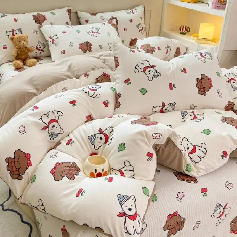 DecorBites™ Cartoon Cat Floral Duvet Set, Girls' Pink Bedding Collection