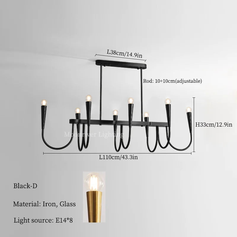 DecorBites™ Black Pendant Chandelier: Luxury French Style Candle Hanging Light for Kitchen Island