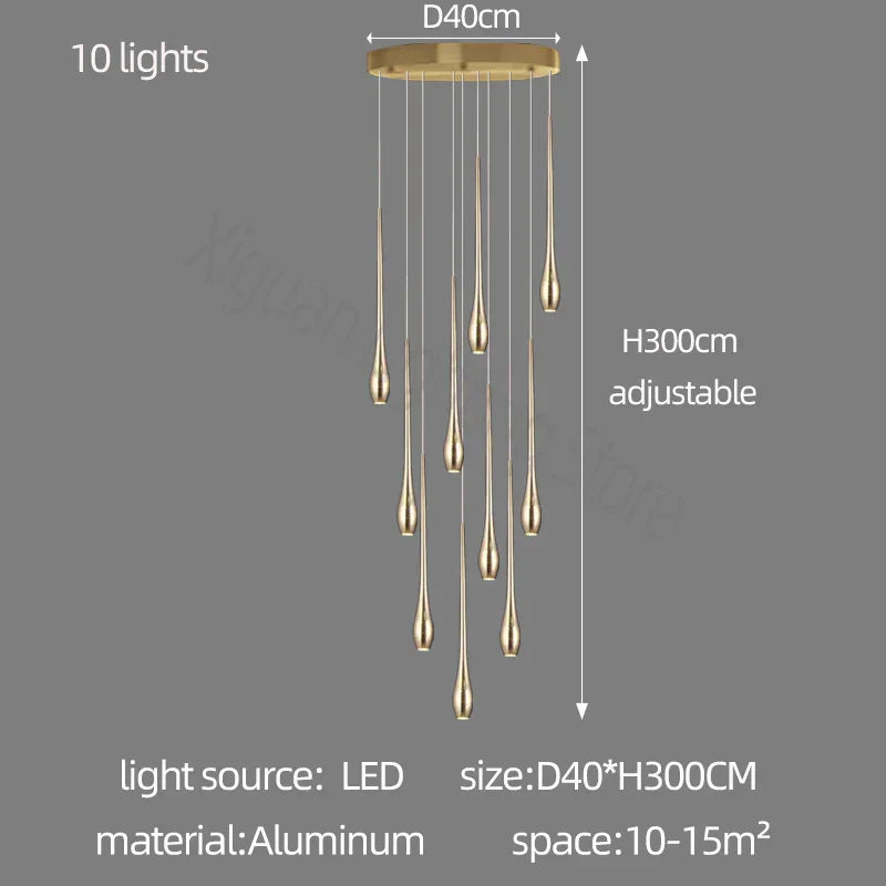 DecorBites™ Gold LED Chandelier for Duplex Villa Living Room and Staircase