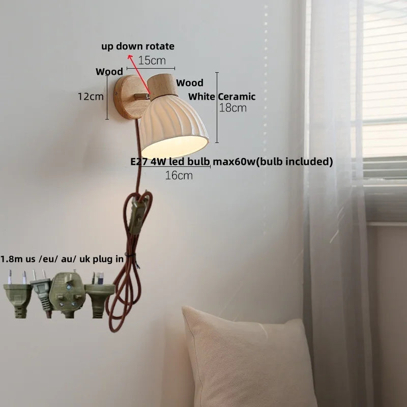 DecorBites™ Ceramic Wood Wall Light Fixture, Modern Nordic LED Sconce Bedside Lamp