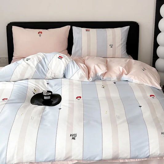 DecorBites™ Embroidered Cotton Duvet Cover Set, King Size Bedding Set with Soft Bed Sheet