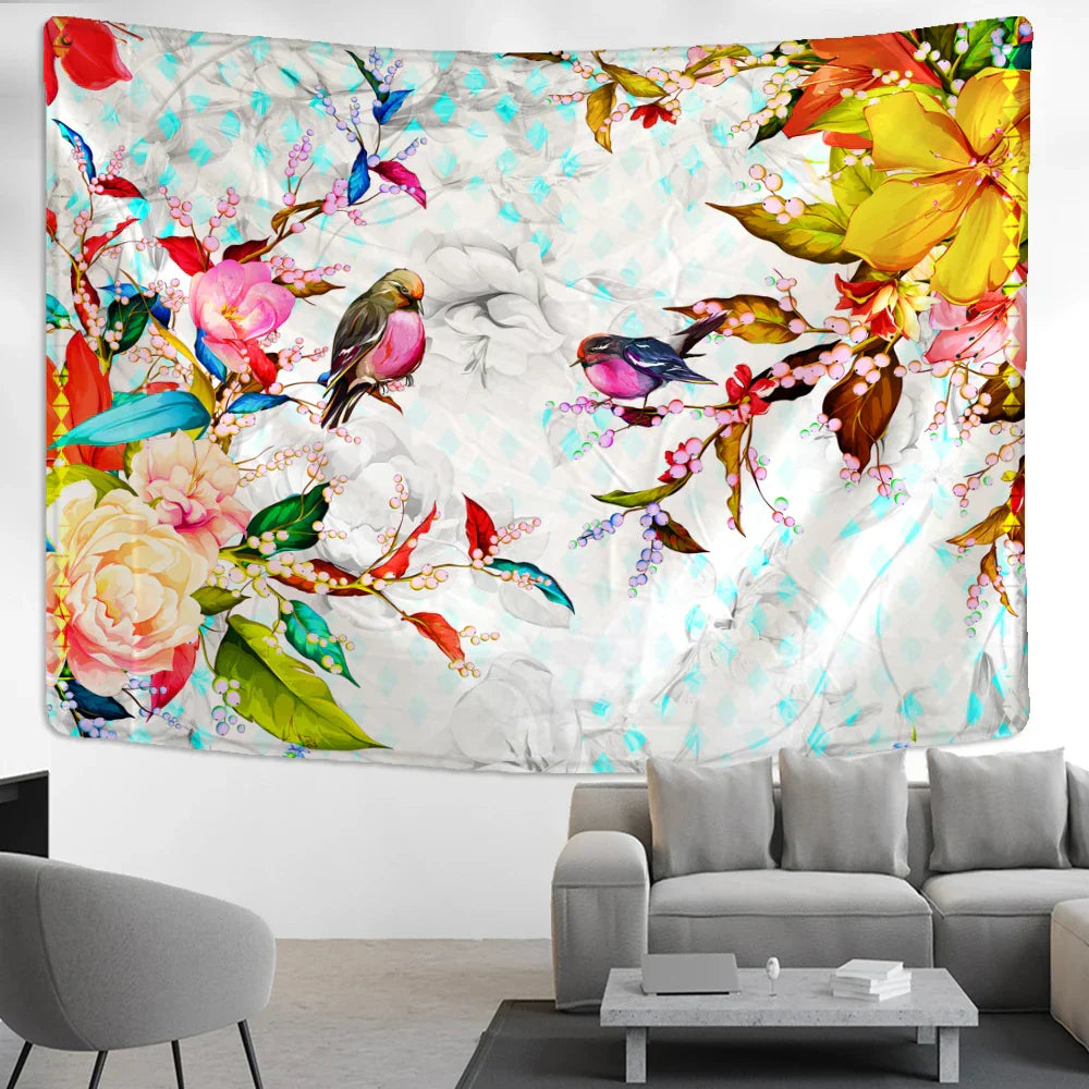 DecorBites™ Botanical Flying Bird Tapestry Wall Hanging for Nature Inspired Boho Living Room