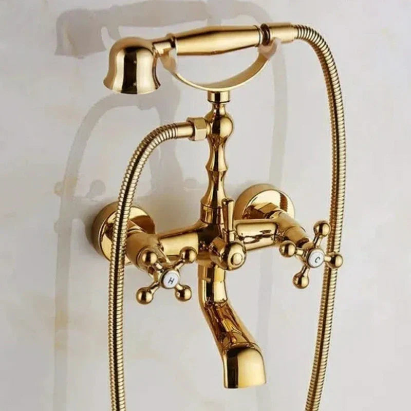 DecorBites™ Antique Brass Shower Faucet Kit with Wall Mounted Hand Held Shower Head