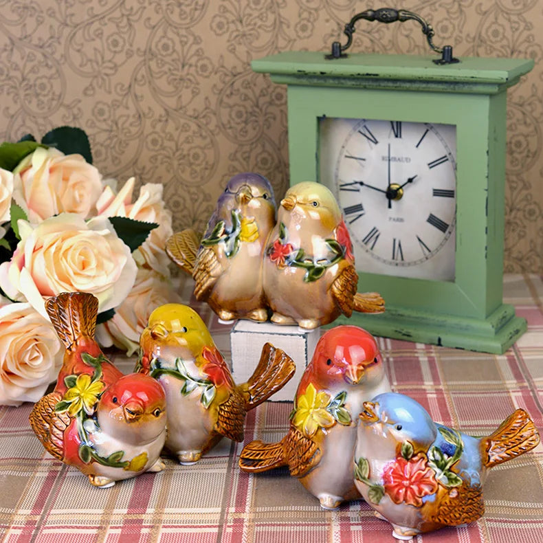 DecorBites™ Love Birds Porcelain Couple Ornament Home Decor Craft Model