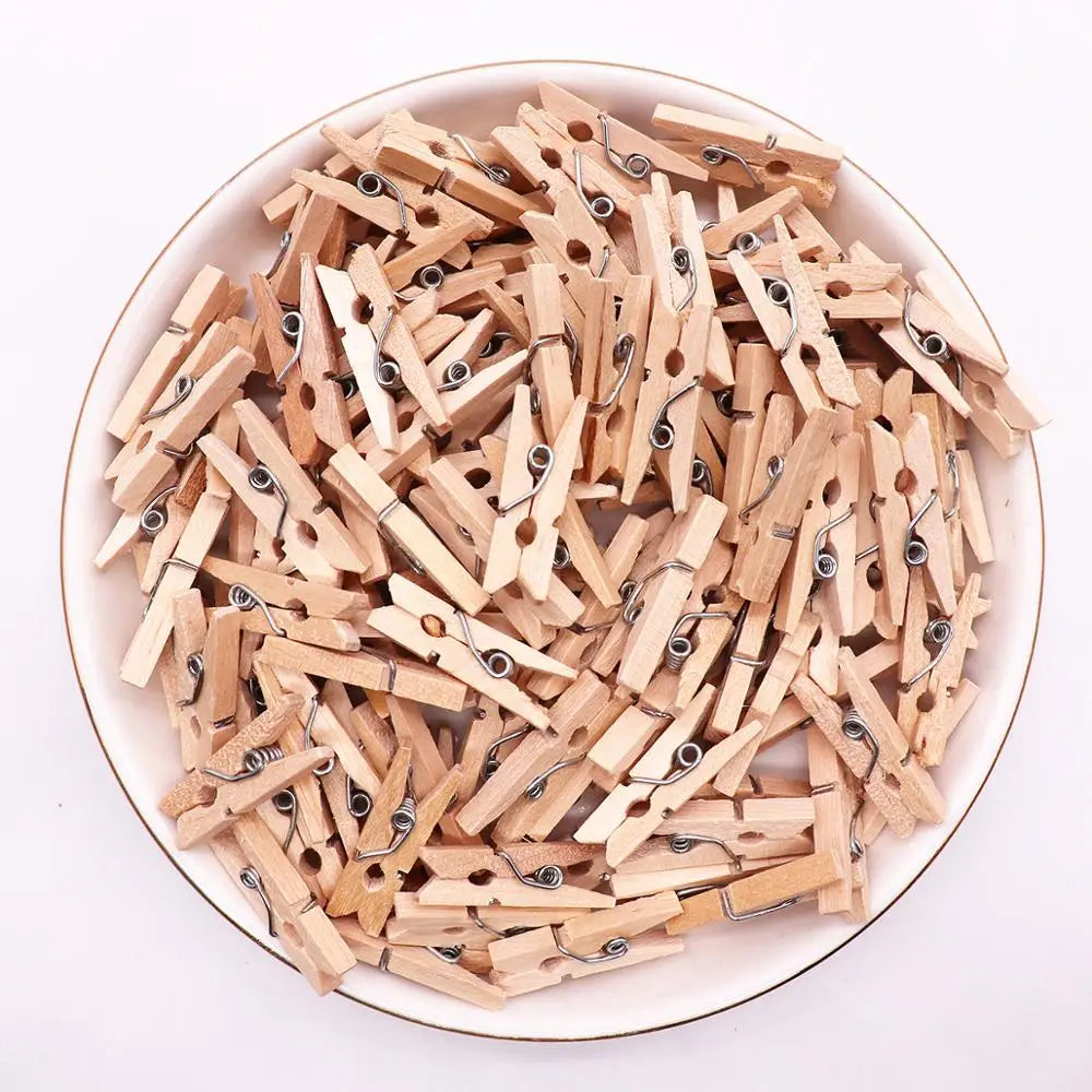 DecorBites™ 50-Piece Mini Wooden Clips for Photos Crafts, 25mm Small Clothespin Decoration