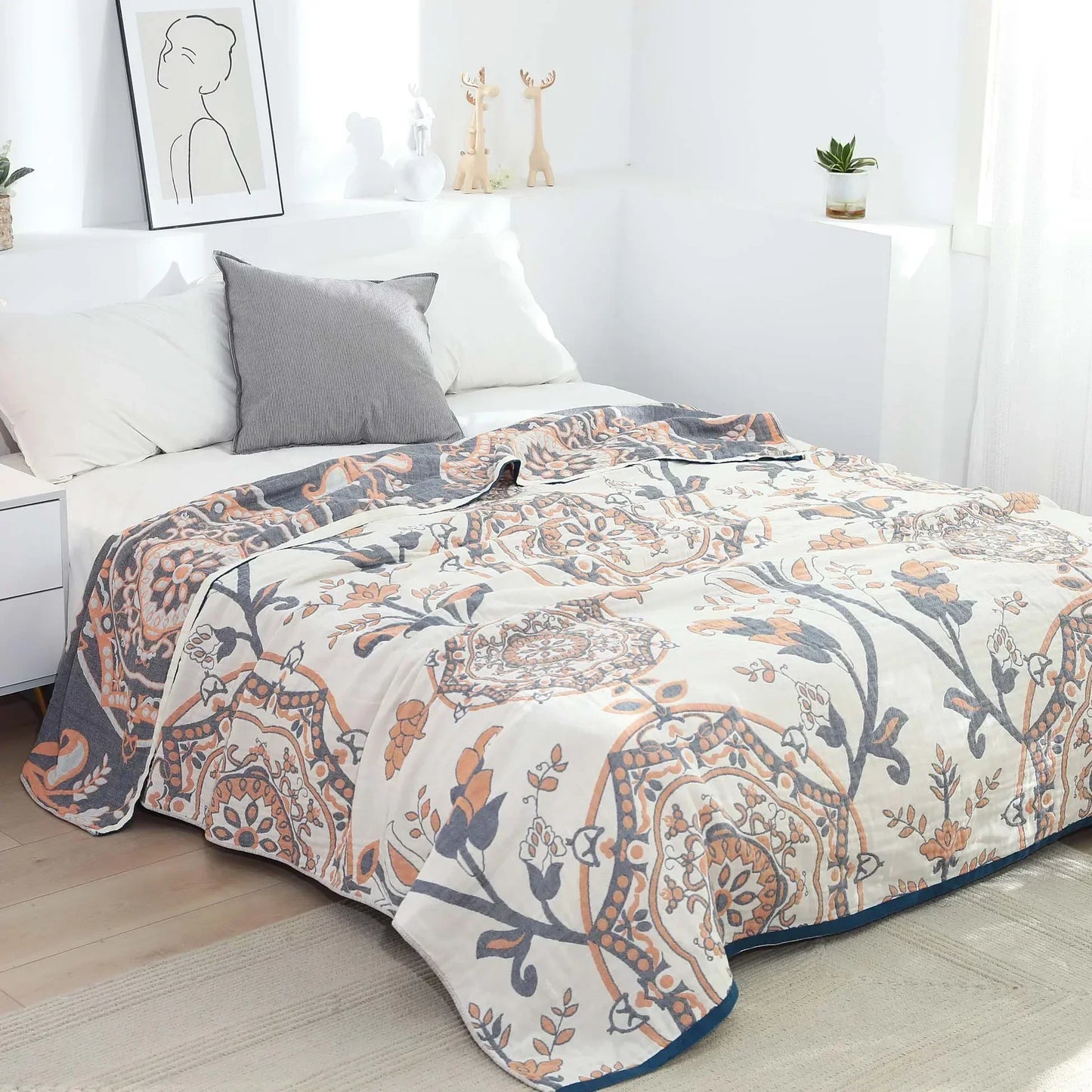 DecorBites™ Boho Mandala Cotton Summer Blanket - Double-Sided Soft Throw for Beds, Sofas