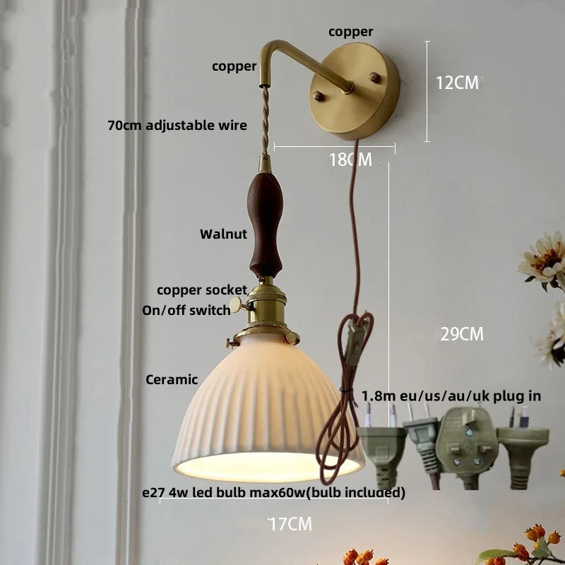 DecorBites™ Ceramic Copper Wall Light Fixture with Pull Chain Switch, E27 LED, Modern Nordic Design