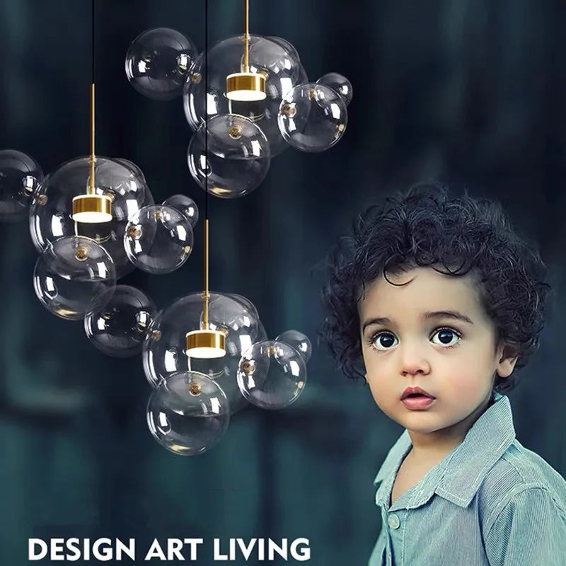 DecorBites™ Bubble Glass LED Chandelier for Kids Room Kitchen Office Restaurant