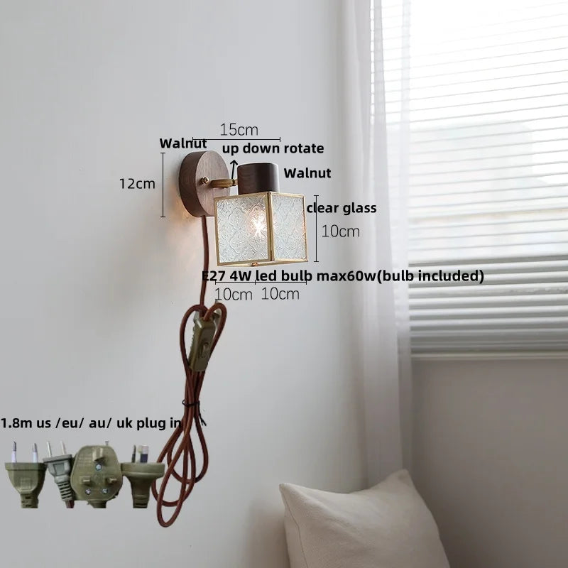 DecorBites™ LED Walnut Wood Wall Sconce Clear Glass Bathroom Mirror Light