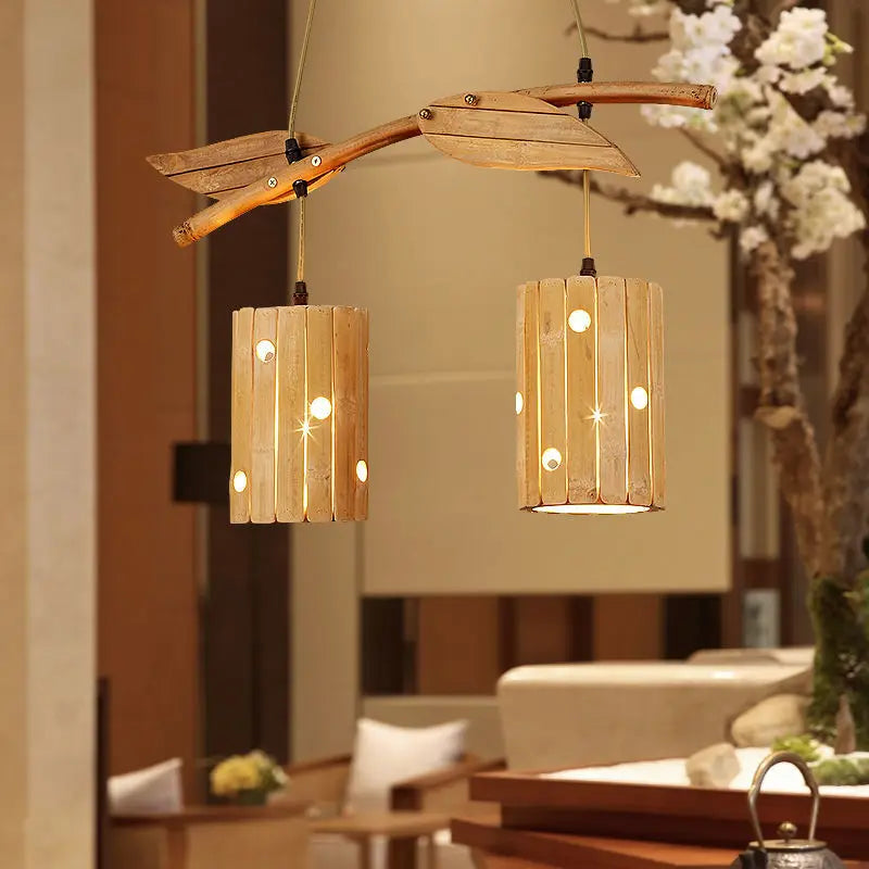 DecorBites™ Bamboo Art Chandelier: Retro Korean Living Room Lights for Tea House & Restaurant