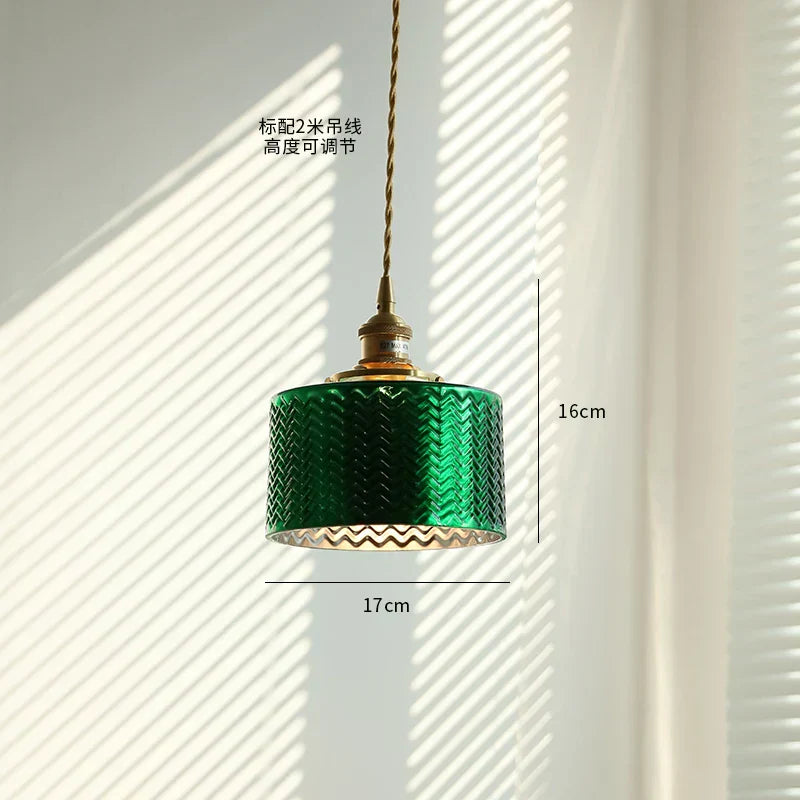 DecorBites™ Copper Canopy LED Pendant Light Fixture Green Glass Hanging Lamp