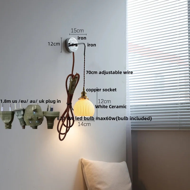 DecorBites™ Ceramic LED Wall Lamp with Pull Chain Switch, Adjustable Stair Light Sconce