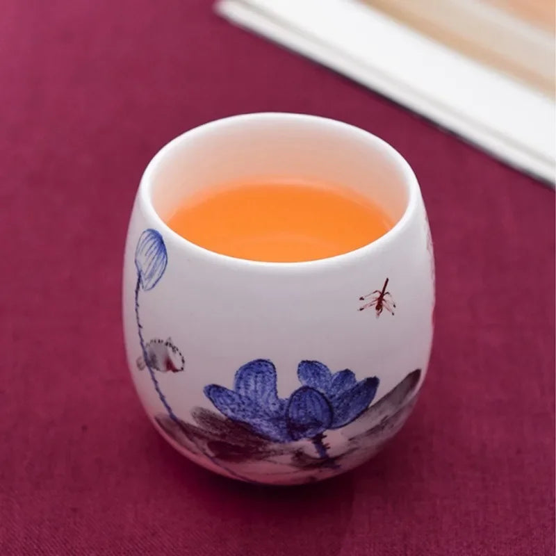 DecorBites™ Ceramic Kung Fu Tea Cup With Handle White Porcelain Drinkware