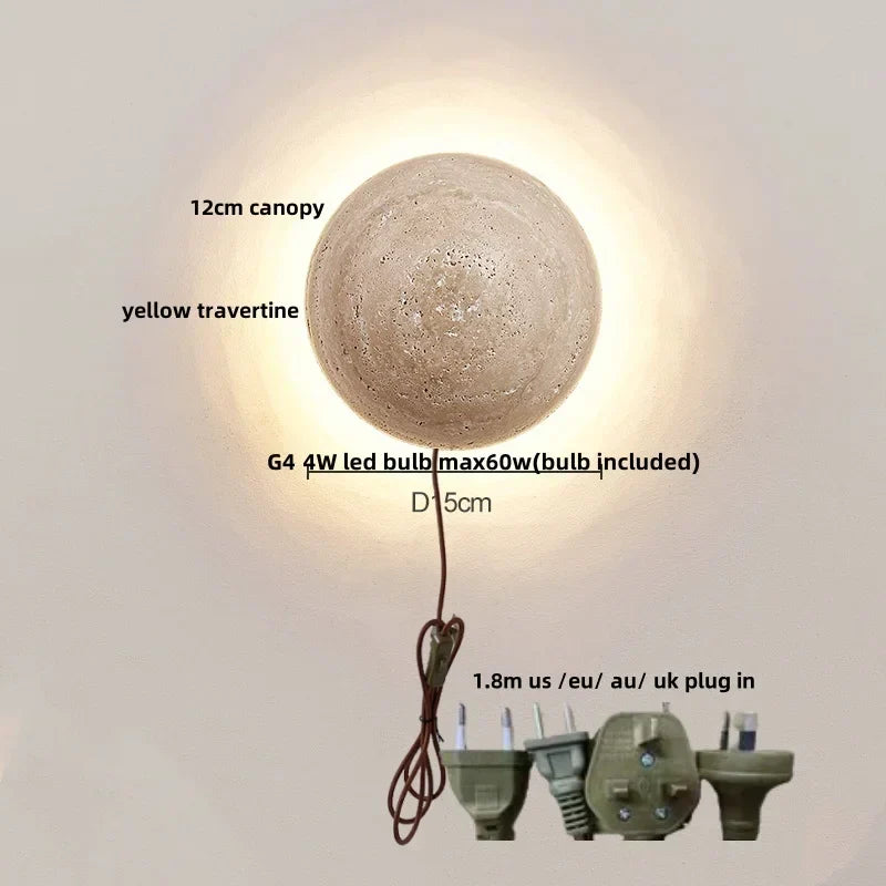 DecorBites™ Yellow Travertine LED Wall Sconce with Nordic Modern Glass Design