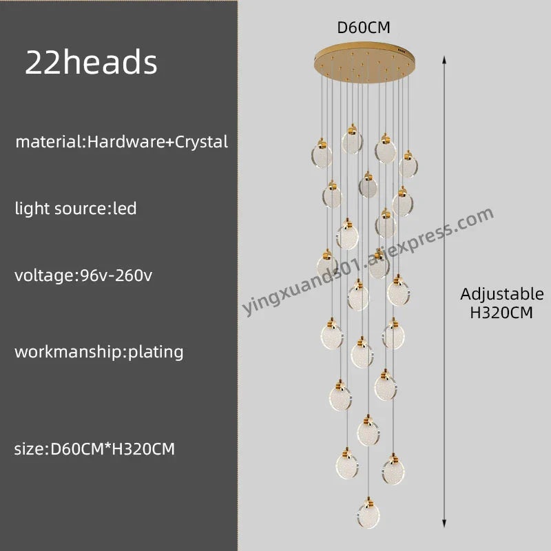 DecorBites™ Crystal Chandelier Pendant Light for Luxury Staircase