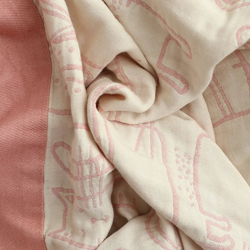DecorBites™ Cartoon Cat Bamboo Cotton Throw Blanket - Lightweight 4-Layer Knit Woven Blanket