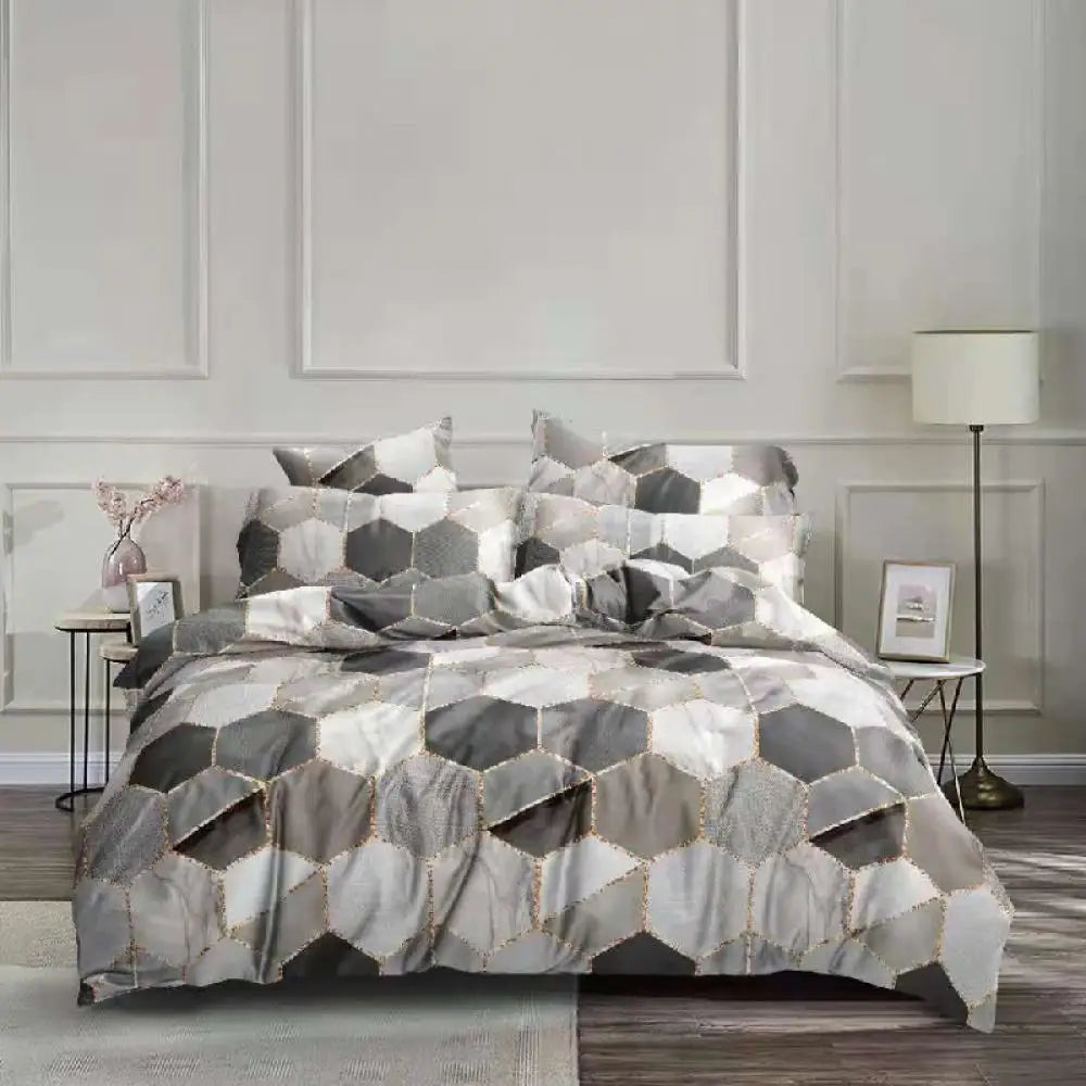 DecorBites™ Honeycomb Marble Patterned Bedding Set, Luxurious Duvet Cover with Pillowcase