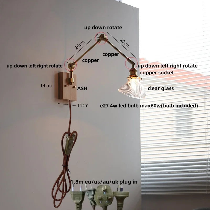 DecorBites™ Brass LED Wall Light Fixture Rotatable Glass Stair Lamp