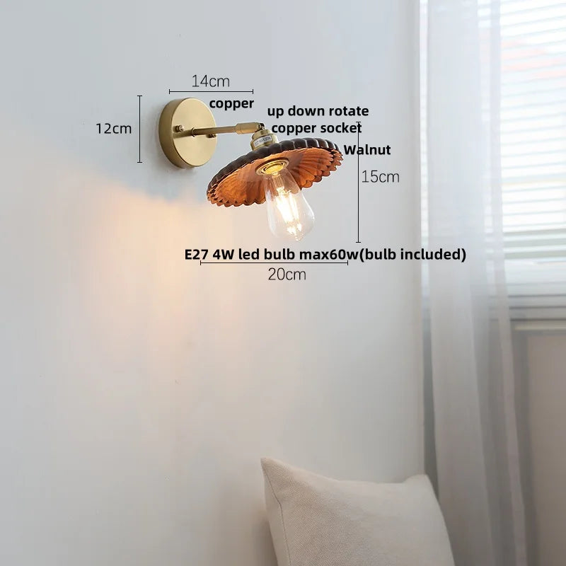 DecorBites™ LED Walnut Wood Wall Sconce with Pull Chain Switch