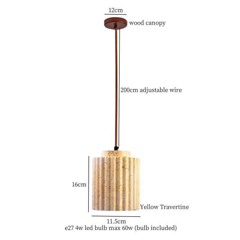 DecorBites™ Japanese LED Hanging Lamp Yellow Travertine Pendant Lighting for Bedroom and Dining Room