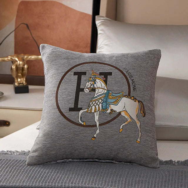 DecorBites™ Horse Embroidered Jacquard Chenille Pillow Cover 45*45cm Home Decor Office Sofa