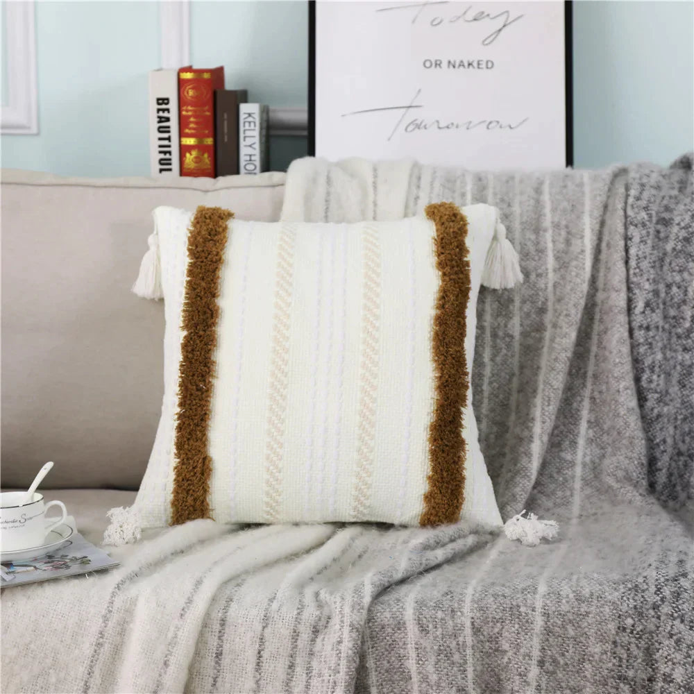 DecorBites™ Boho Woven Tassel Tufted Throw Pillow Case for Sofa Bed Chair