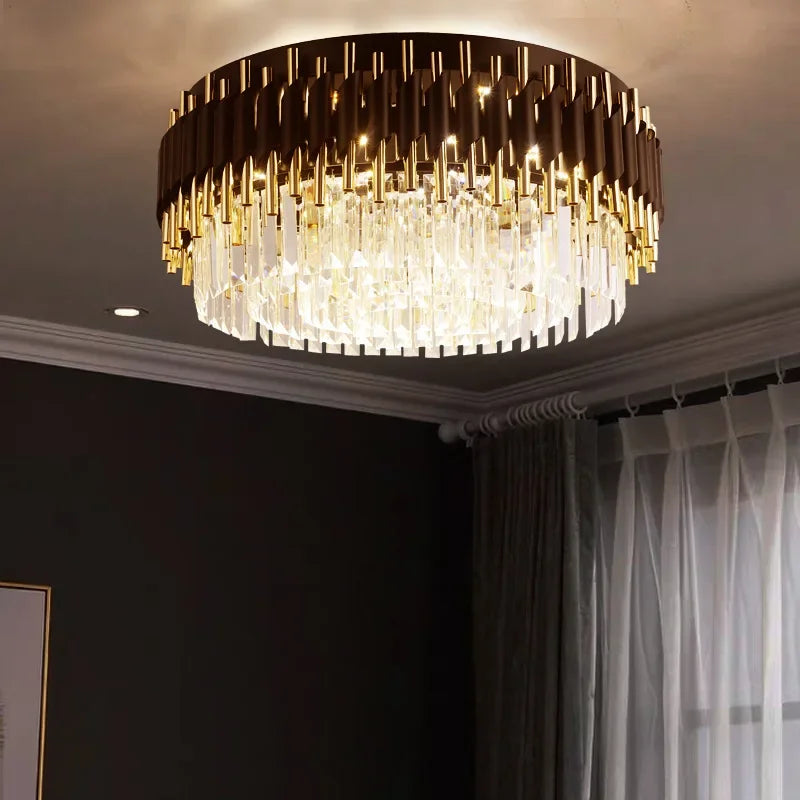 DecorBites™ Gold Black Crystal Ceiling Chandeliers: Modern LED Round Kitchen Pendant Lamps for Home Lighting