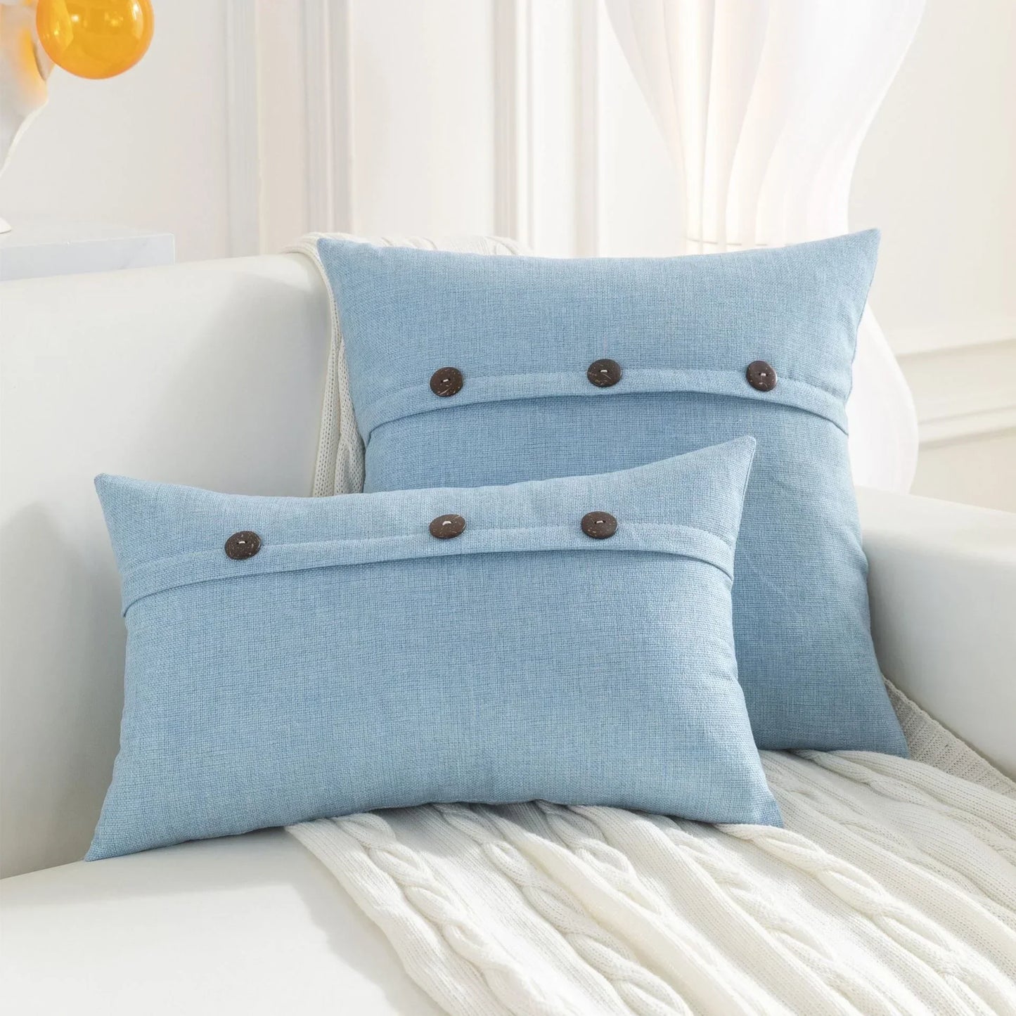 DecorBites™ Linen Button Sofa Cushion Cover Set for Living Room and Bed