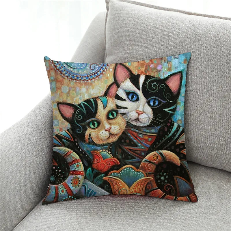 DecorBites™ Cat Design Linen Pillowcase 45x45cm for Home Decor and Cushion Covers