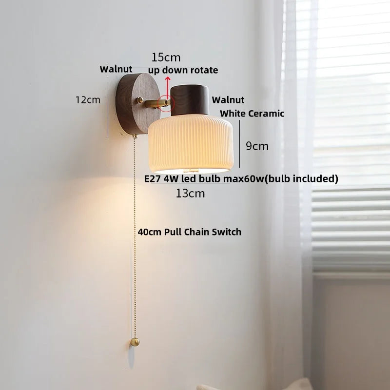 DecorBites™ LED Wall Lamp Clear Glass Walnut Wood Up Down Rotate Wall Light