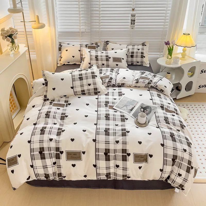 DecorBites™ Blue White Blocking Print Bedding Set: Duvet Cover, Sheet, Pillowcases