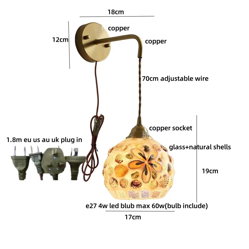 DecorBites™ Amber Glass LED Wall Lights Modern Plug In Adjustable Sconce for Home Décor