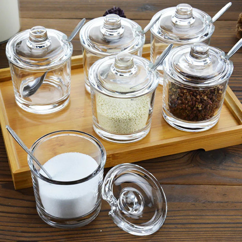 DecorBites™ Glass Seasoning Can with Spoon - Spice Jar for Sugar Salt Pepper Powder