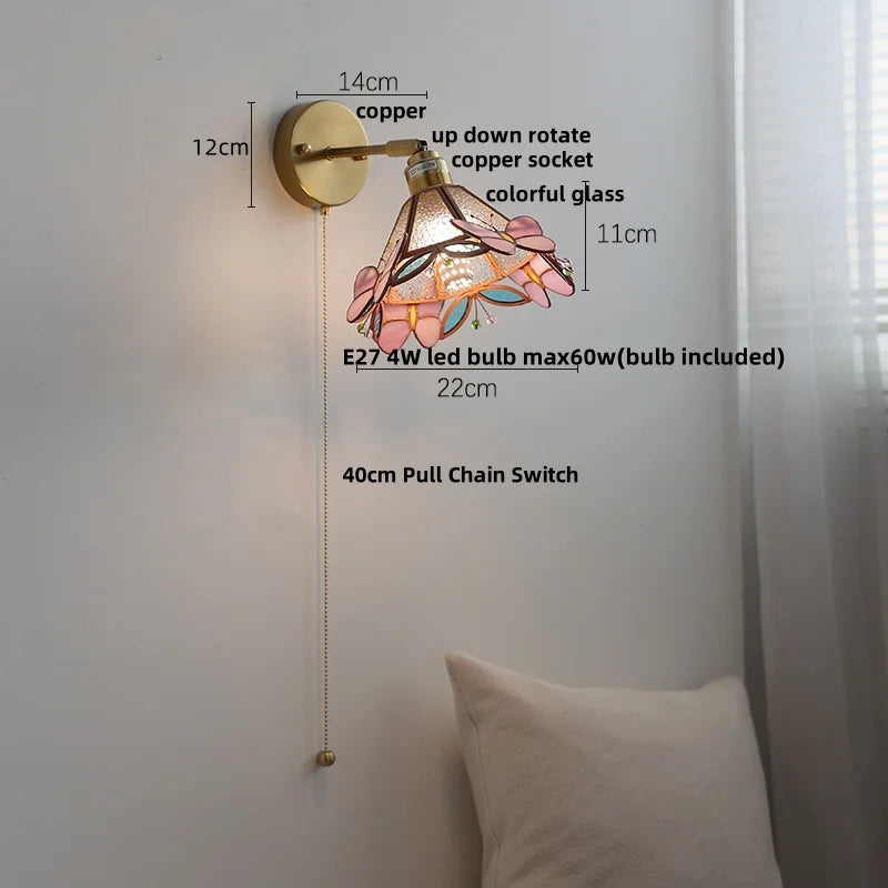 DecorBites™ Colorful Square Glass LED Wall Lights with Pull Chain Switch, Tiffany Style