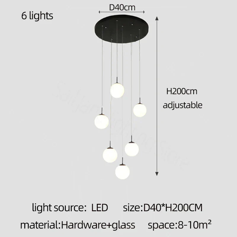 DecorBites™ Cream Glass Ball Chandelier for Duplex Villa Penthouse, Restaurant and Staircase