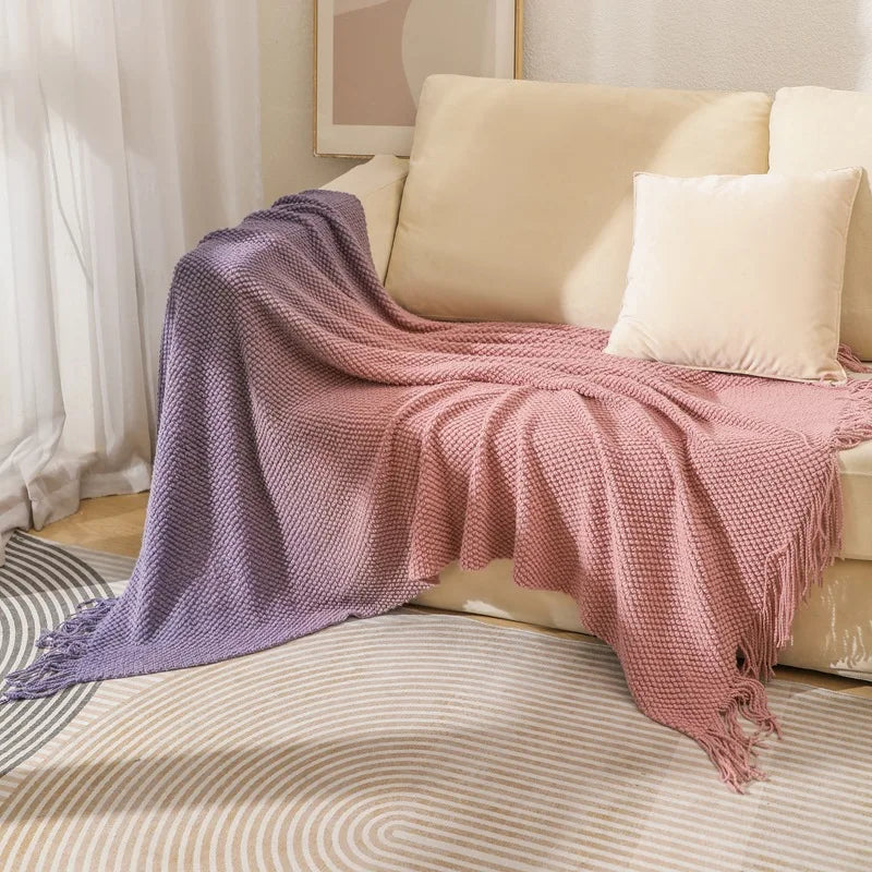 DecorBites™ Gradient Pineapple Grid Knit Blanket - All-Season Comfort for Adults & Kids