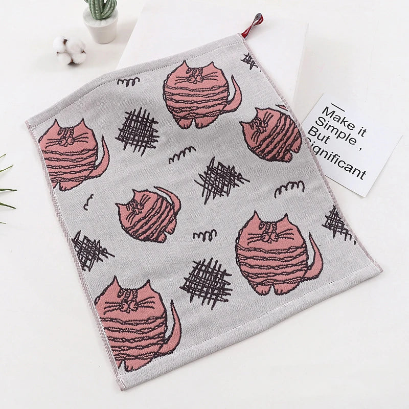 DecorBites™ Cat Gauze Hand Towels - Set of 4 | 100% Cotton, 35*40cm | Bathroom & Kitchen Essentials