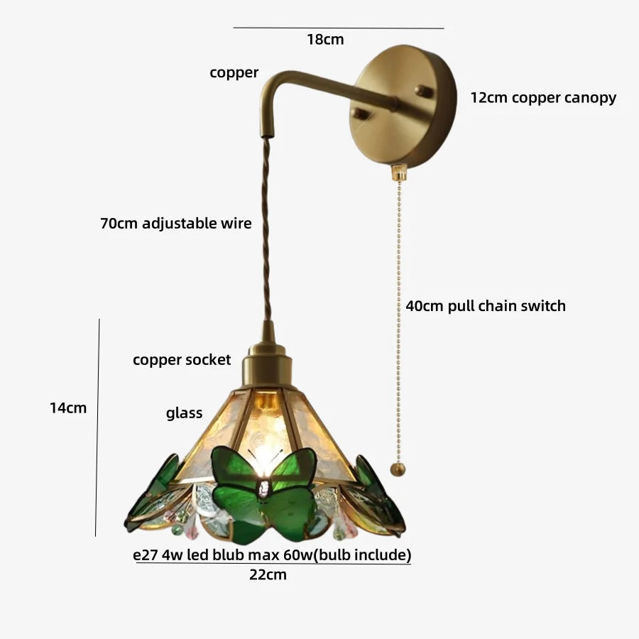 DecorBites™ Butterfly Glass Wall Light Fixture LED Wire Adjustable Lamp