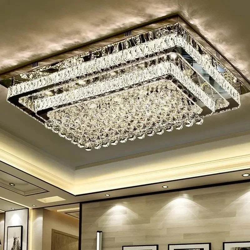 DecorBites™ Crystal LED Chandelier Silver Chrome Remote Control Light