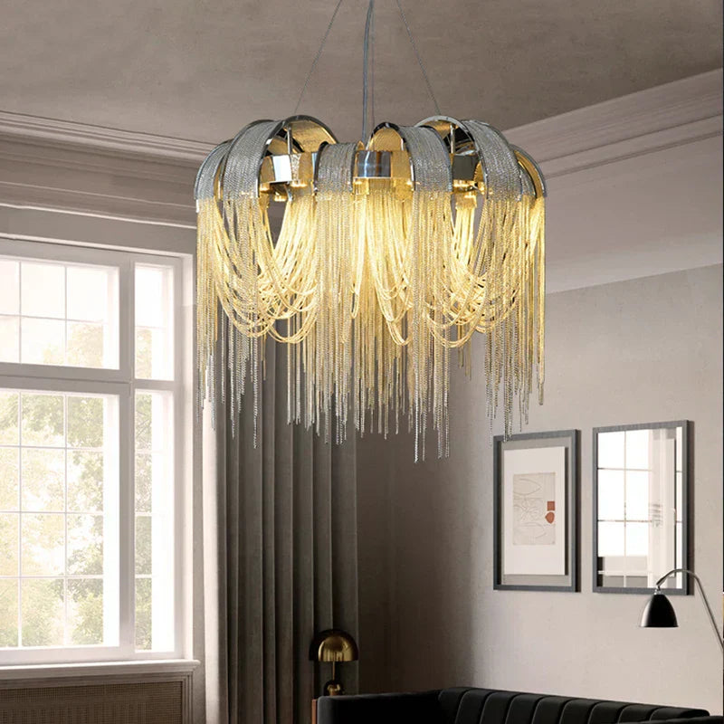 DecorBites™ Aluminum Chain Arched Luxury Chandelier for Living Room Dining Room