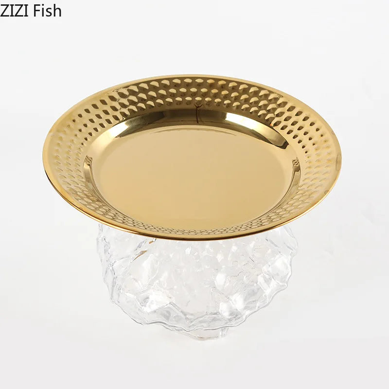 DecorBites™ Glass Fruits Bowl Gold Plated Breakfast Dinner Plates Hotel Restaurant Fruit Plate