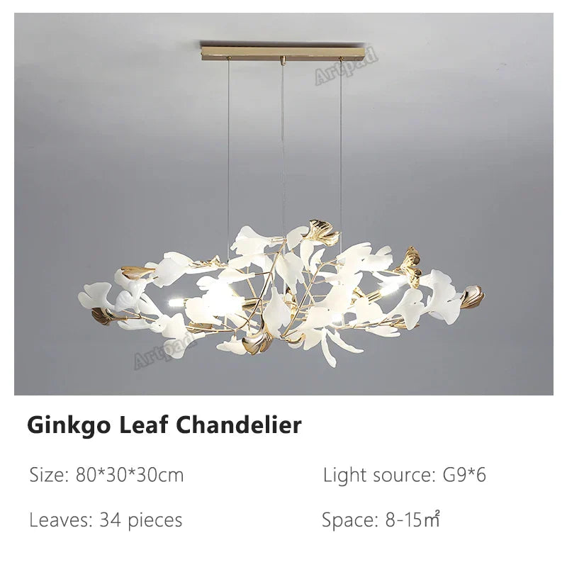 DecorBites™ Ginkgo Leaves Chandelier: Nordic Luxury Pendant Lamp for Hotel, Stairs, Living Room