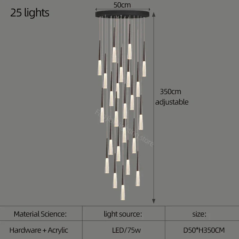 DecorBites™ Acrylic Cone Pendant Light for Villa Stair, Kitchen, and Restaurant.