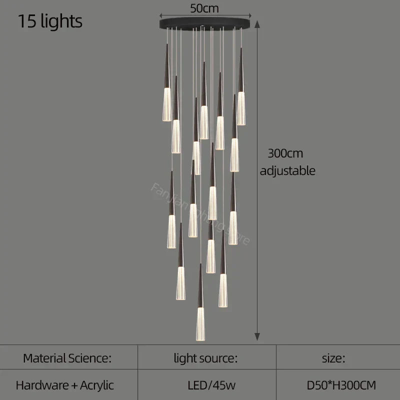 DecorBites™ Acrylic Cone Pendant Light for Villa Stair, Kitchen, and Restaurant.