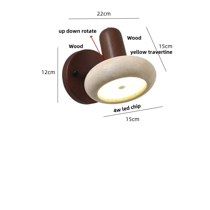 DecorBites™ LED Wall Light Fixture Up Down Rotate Pull Chain Switch Yellow Travertine Wood