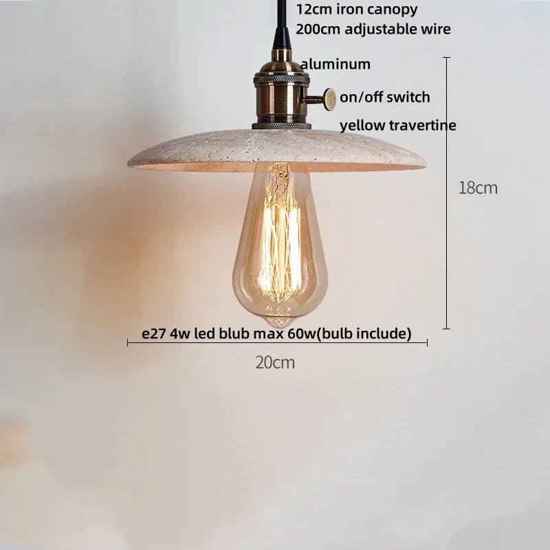 DecorBites™ LED Wood Canopy Pendant Lights Yellow Travertine Stone Hanging Lamp