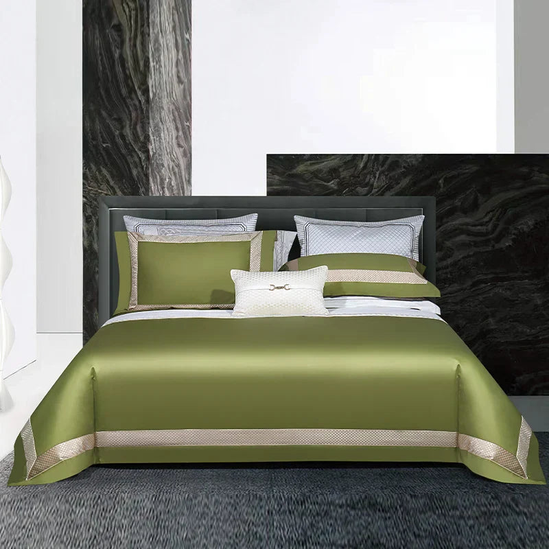 DecorBites™ 1000TC Egyptian Cotton Luxury Bedding Set with Gold Embroidery - Solid Color