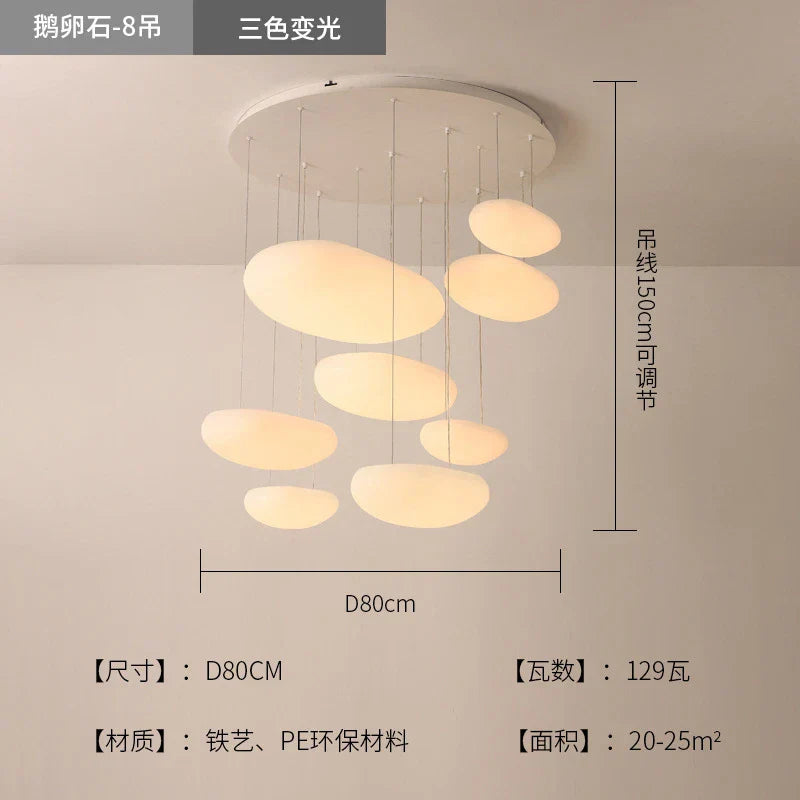 DecorBites™ LED Pebble Pendant Light: Stylish White Chandelier for Living Room, Bedroom, and Restaurant Décor.